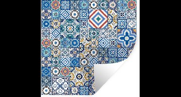 Muurstickers - Sticker Folie - Patronen - Bloemen - Blauw - Vormen - 30x30 cm - Plakfolie - Muurstickers Kinderkamer - Zelfklevend Behang - Zelfklevend behangpapier - Stickerfolie