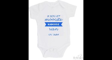 Soft Touch Romper "Ik ben het mooiste kadootje van dit jaar" Jongens Katoen Wit/blauw Maat 56/62