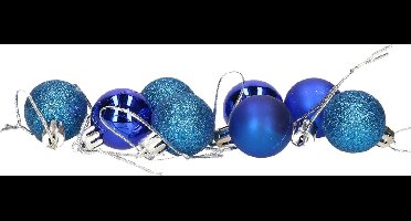 Gerim Kerstballen - 8 stuks - blauw - kunststof - mat/glans/glitter - D3 cm