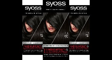 Syoss - 1-1 - Haarverf - Permanente Haarkleuring - Zwart - Grijsdekking - Voordeelverpakking - 3 stucks