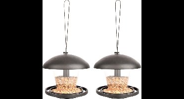 2x stuks kunststof vogel voedersilos 16 cm aan hanger - Voederbak/voederschaal van kunststof