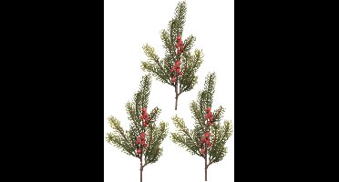 Decoris Kersttakken/dennentakken - 3x - groen met bessen - 36 cm