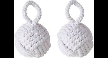Boltze deurstopper knoop - 2x - 1.2 kilo - wit - jute - 23 x 15 cm