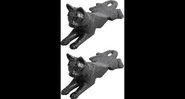Esschert design Deurstopper liggende kat - 2x - 0.5 kg - gietijzer - zwart - 16 x 8 x 7 cm - poes