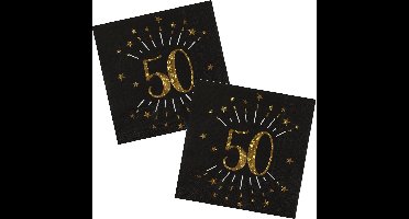 Santex Verjaardag feest servetten leeftijd - 20x - 50 jaar - goud - 33 x 33 cm - Abraham/Sarah