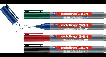 edding 361/4 S boardmarker set - assorti 4 stuks: zwart, rood, blauw, groen - 1mm