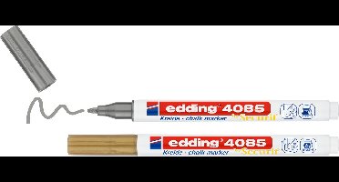 edding 4085 krijtmarker - goud en zilver - 2 raamstiften - ronde punt 1-2 mm - raamstiften voor borden, ruiten, glas, spiegels - krijtstift voor ramen zijn afwasbaar en uitwisbaar