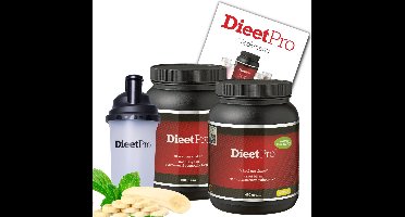 2 potten DieetPro Banaan STEVIA plus Gratis Shaker