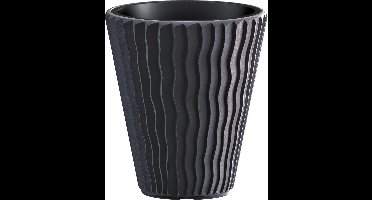 Prosperplast Plantenpot/bloempot Sand Waves - buiten/binnen - kunststof - antraciet - D35 x H38 cm - met binnenpot