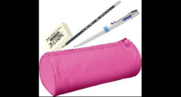 Etui - roze - gevuld - pen, potlood, gum - WS-58101-BU