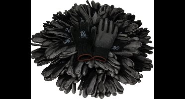 Werkhandschoenen 24 paar met PU coating Zwart Maat L