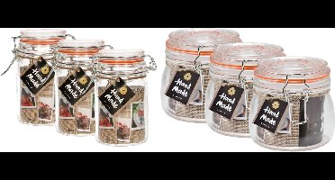 Weckpotten/inmaakpotten - set 6x - 250/500 ml - glas - met beugelsluiting - 2 formaten