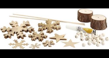 Creotime Knutselset Kerstboom Faux Leather Hout Goud 9-delig