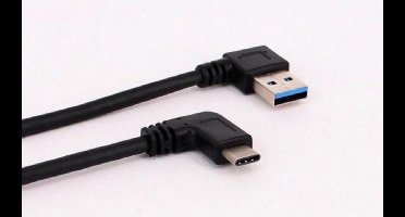 USB-C haaks (links/rechts) naar USB-A haaks (links) kabel - USB3.0 - tot 0,9A / zwart - 0,25 meter