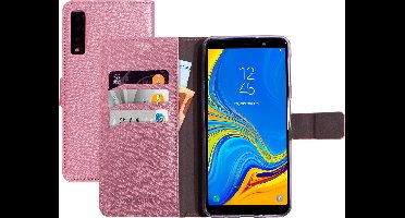 Mobiparts hoesje geschikt voor Samsung Galaxy A7 (2018) - Saffiano Wallet/Portemonnee hoesje - Magneet Sluiting - 3 Opbergvakken - Roze