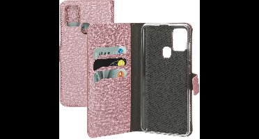Mobiparts hoesje geschikt voor Samsung Galaxy A21s - Saffiano Wallet/Portemonnee hoesje - Magneet Sluiting - 3 Opbergvakken - Roze