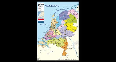 Nederland kaart poster A3 formaat - 30 x 42 cm - ingelijst in  mooie  houten zwarte lijst - multi - wanddecoratie