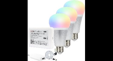 Milight starterspakket 5: 3x E27 RGBWW Wifi lamp met Wifi module Ibox2