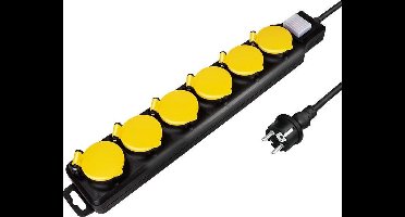 LogiLink LPS256 stekkerdoos 1,5 meter 6-voudig Buiten Zwart, Geel