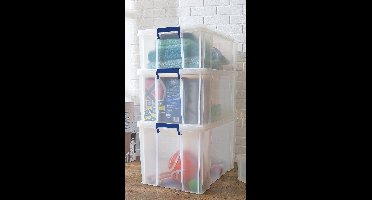 Bankers Box opbergdoos 36 liter | transparant met blauwe handvaten | set van 3 stuks verpakt in karton