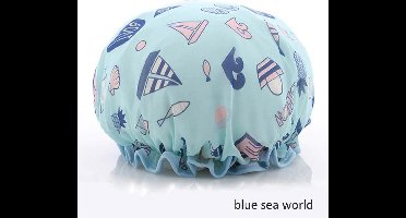 Dikke 1Stuks Douche muts - Shower Cap - Blue Sea World - Waterdicht - BadMuts  - Dubbele Laag - Douchemuts Haar Cover Bedekking - Vrouwen Benodigdheden DoucheCap Badkamer Accessoires