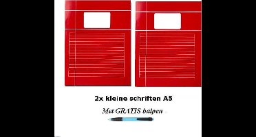 Schriften klein A5 lijntjes - Met Kantlijn - Set van 2 stuks - Felrood - Met GRATIS balpen