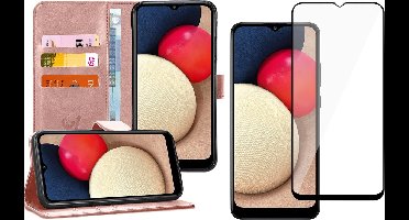 Hoesje geschikt voor Samsung Galaxy A02s - Screen Protector FullGuard - Book Case Kunstleer Pasjeshouder Rosegoud & Screenprotector