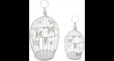 Vogelkooitjes - Witte decoratieve metalen vogelkooien - maat Small & Medium - 2 stuks