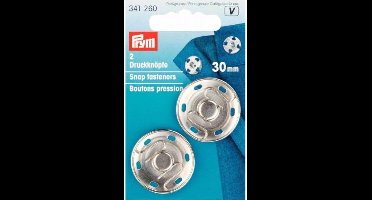 PRYM AANNAAIDRUKKNOOP, MESSING, 30MM, ZILVER, PER PAKJE (2 STUKS).