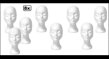 8x Pruiken houder tempex wit (styropor) - pruik hoofd thema feest festival schuim masker hoed