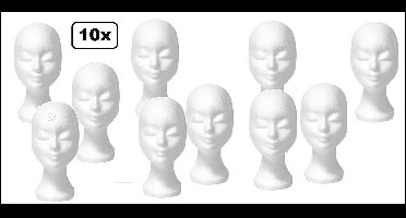 10x Pruiken houder tempex wit (styropor) - pruik hoofd thema feest festival schuim masker hoed