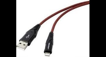 TOOLCRAFT TO-6899490 USB-kabel USB 2.0 USB-A stekker, Apple Lightning stekker 1.00 m Zwart-rood Extreem robuust gevloch