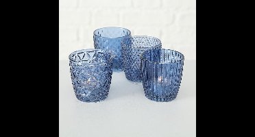 Boltze – Waxinelichthouders – Theelichthouders – Set van 4 – Glas – Blauw