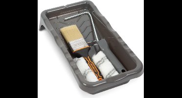 Handy - Verfset - Verfroller en Verfbak - Microvezel beits olie lak set - 5-delig - Met lekbak en beugel - Lakkerroller set - Beitsroller - Olieroller - Beitsen en lakken