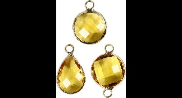 Sieradenhanger Cabochon Facetglas 15-20 mm Geel 6 stuks