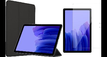 Hoes geschikt voor Samsung Galaxy Tab A7 (2020) - Book Case Trifold Zwart + Screenprotector Glas Screen Protector
