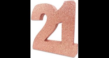 Tafeldecoratie verjaardag 21 rosegoud.