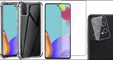 Hoesje geschikt voor Samsung Galaxy A52 - Shock Proof Case - Transparant - Met Screenprotector en Camera Screen Protector