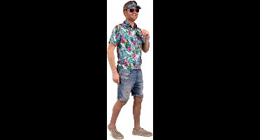 Hawaii blouse met Zonneklep Blauw - Maat 52/54