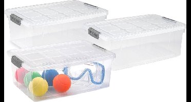 PlasticForte Opslag/opberg bak/box met deksel - 3x - kunststof - 37 x 26 x 14 cm - transparant - 9 liter