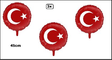 3x Folieballon Turkije 45cm - niet opgeblazen geleverd - Landen EK WK Turks festival thema feest fun