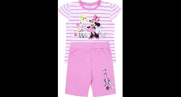 Wit met roze gestreepte meisjesset: Minnie Mouse Disney T-shirt + korte broek