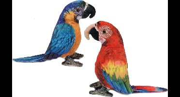 Pia Soft toys Knuffeldier Papegaaien - set 2x - zachte pluche stof - knuffels - rood/blauw - 20 cm