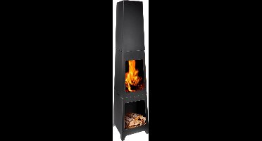 BBQ Collection Tuinhaard - Terrashaard 36 x 36 x 150 cm - Buitenhaard voor Brandhout - Terraskachel met As-Opvangbak en Houtopslag - Houtkachel voor Tuin en Terras - Carbon Staal