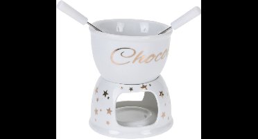 Excellent Houseware Chocoladefondue - 12,5 x 15,5 cm - wit - met vorken - porselein - moederdag - cadeau