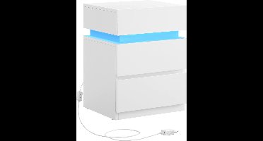 Hoppa! Bijzettafel | Nachtkastje met LED-verlichting | Verstelbare kleuren | 3 lades | Modern Wit | 35 x 40 x 55 cm (B x D x H)