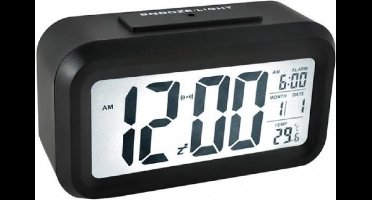 THAR Digitale Wekker - Alarm Klok met Temperatuur, Kalender, Snooze en LED Verlichting - Zwart