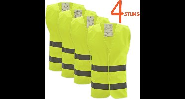 Technosafety Veiligheidshesjes 4 stuks Geel - met Reflectie - Veiligheidsvest familiepak - Reflectievest – Veiligheidshesje