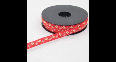 5 Meter JACQUARD LINT/GEWEVEN LINT met BLOEMEN Motief, Breedte 12MM, Kleur ROOD