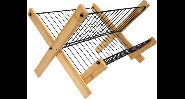 HIT Afdruiprek metaaldraad - Bamboo - Opvouwbaar - 33 x 26 x 38 cm